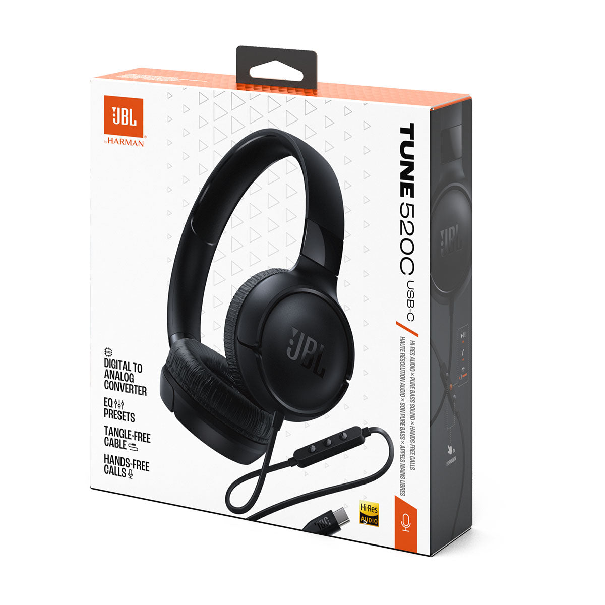JBL Tune 520C USB-C Hi-Res Wired On-Ear Headphones (Black, White, Blue, Purple)