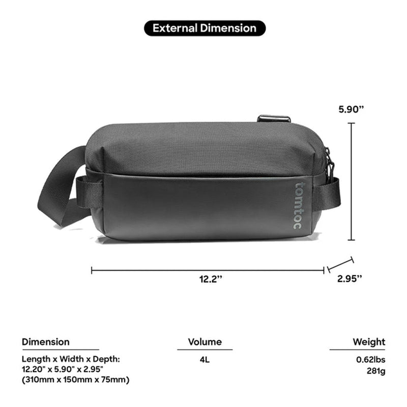 Tomtoc Explorer-T21 Sling Bag With Minimalist EDC Design - Small (Black, Light Gray, Olive Green, Space Grey, Inky Blue) (T21S1D1, T21S1G2, T21S1T1, T21S1G1, T21S1B1)
