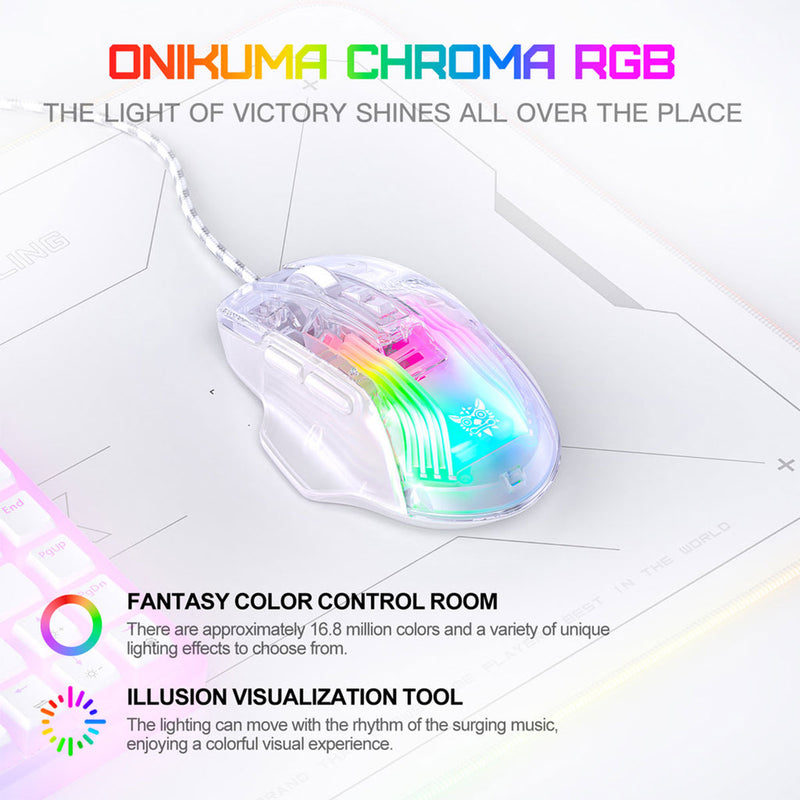 Onikuma CW923 RGB Wired eSports Gaming Mouse (Transparent)