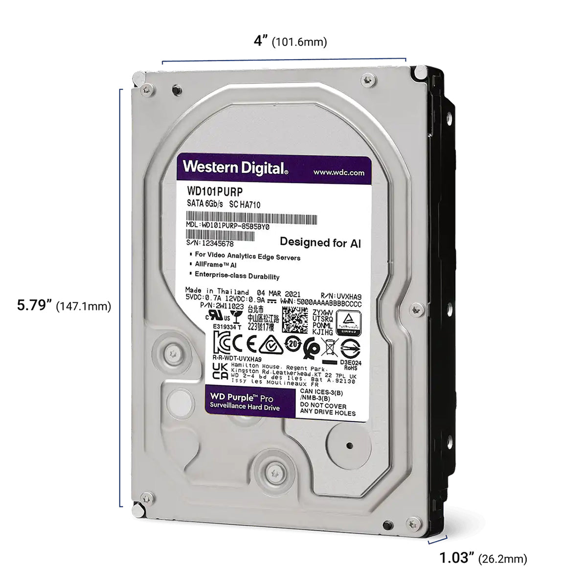 WD Purple Pro 8TB 3.5" SATA Video Analytics Hard Drive (WD8002PURP)
