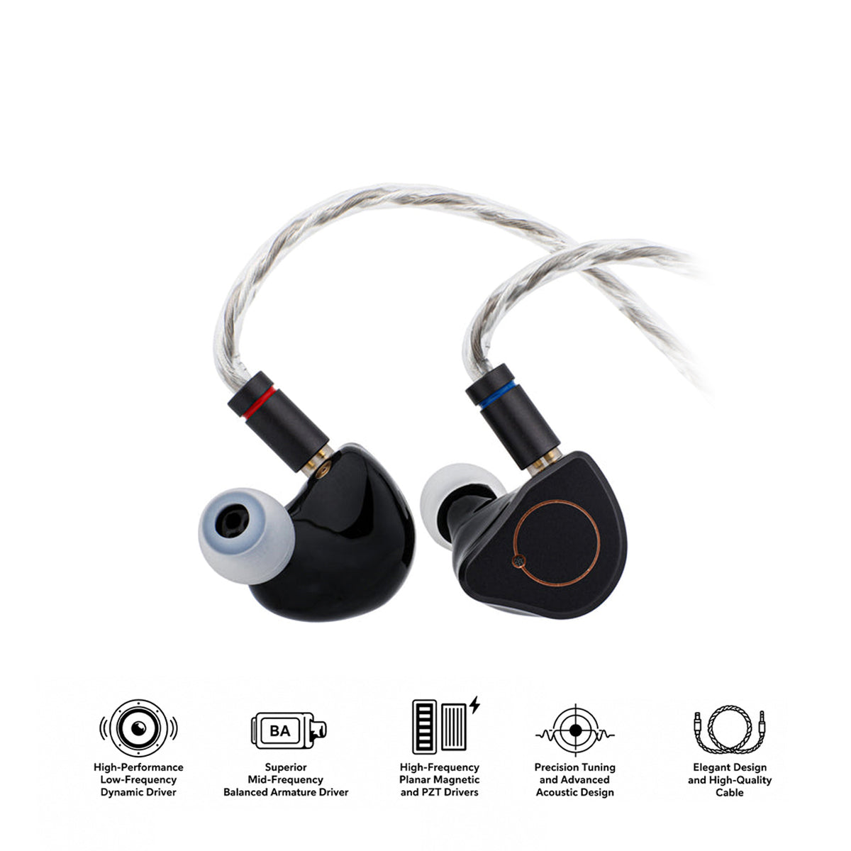 SIMGOT SuperMix 4 1DD + 1BA + 1 Planar + 1PZT Hybrid Drivers Earphones