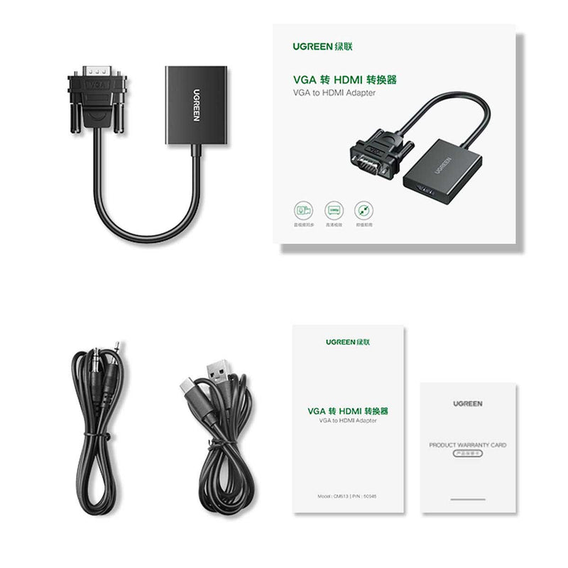 UGREEN VGA Male To HDMI Female Adapter With Audio & Power Supply (CM513/50945)
