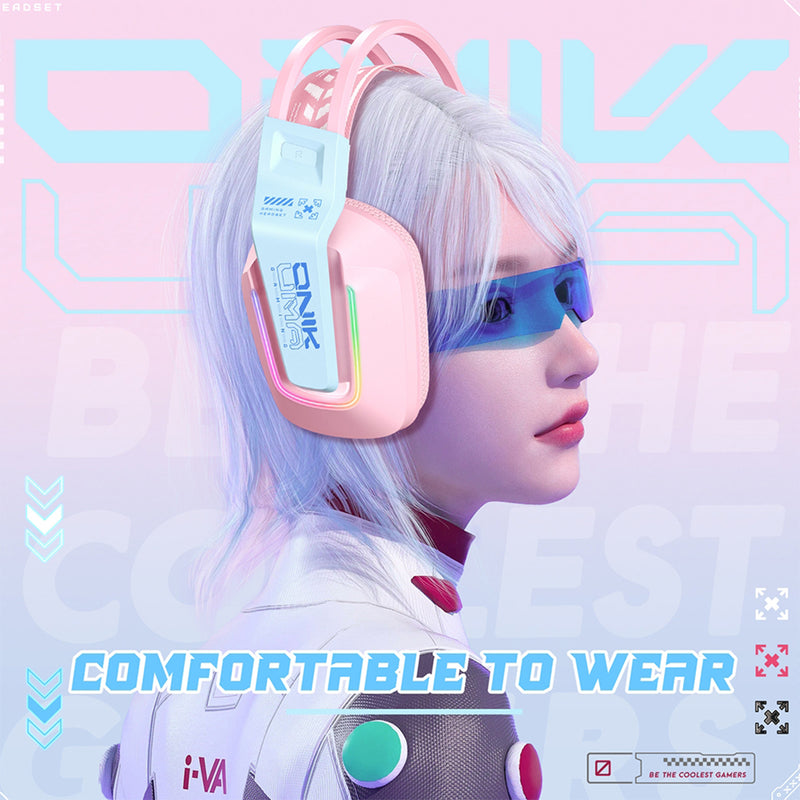Onikuma X13 RGB Colorful Lighting Wired Gaming Headset with Noise Cancelling Microphone (Pink)