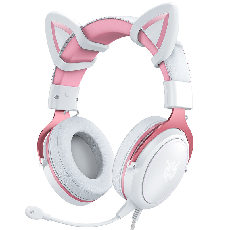 Onikuma X10 Cat Wired Professional Gaming Headset with Noise Cancellation Microphone (White Pink)