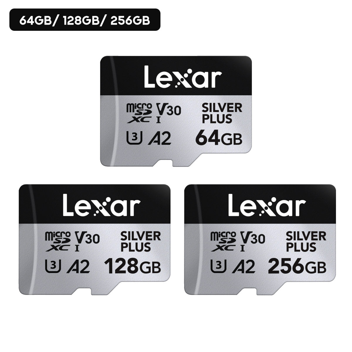Lexar Professional Silver Plus microSDXC UHS-I C10 U3 V30 A2 205MB/s Read Memory Card