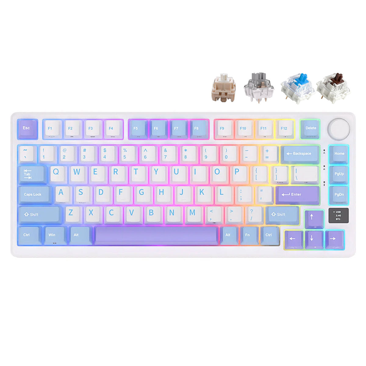 Royal Kludge RK-M75 Tri-Mode RGB 81 Keys Hot-Swappable Mechanical Keyboard Taro Milk