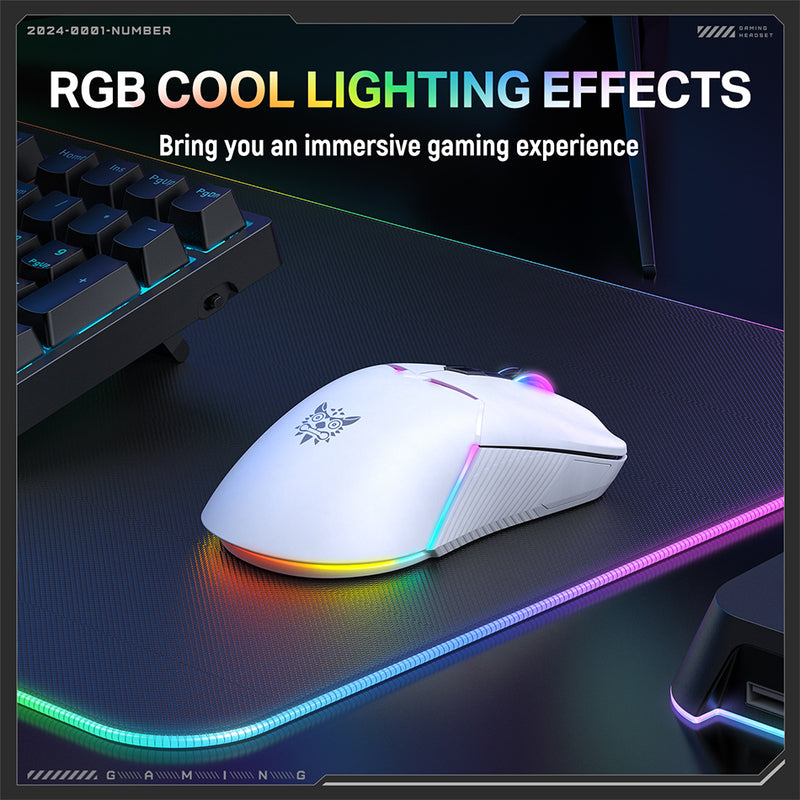 Onikuma CW928 RGB Tri-Mode Gaming Mouse (Black, White)