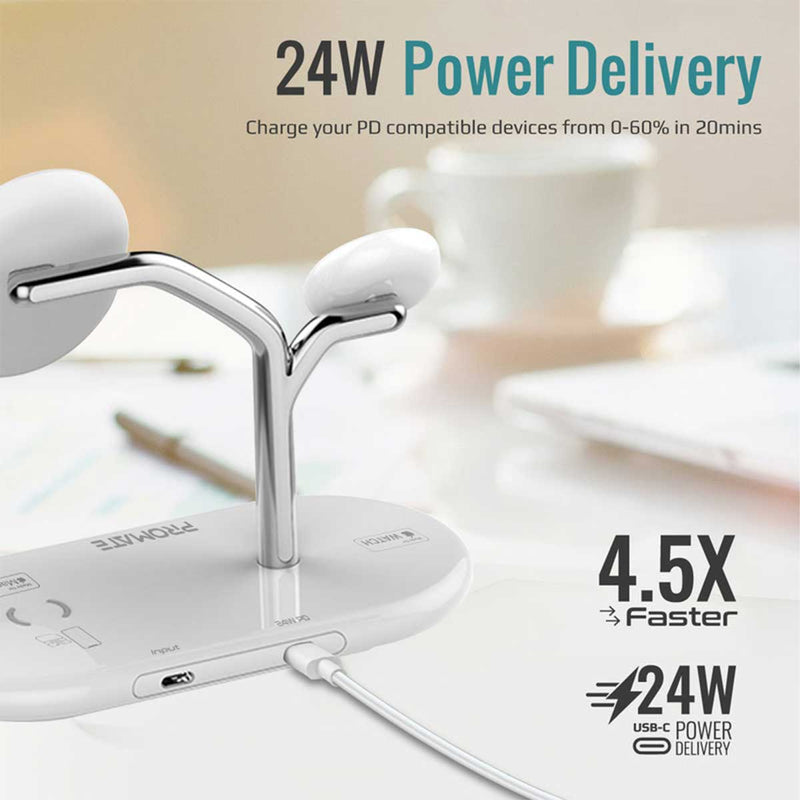 Promate Synergy 54W High Speed MAGSAFE 4-IN-1 Wireless Charging Station (White)