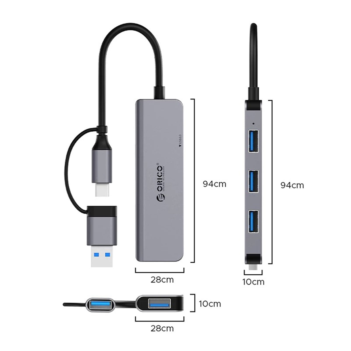 Orico YSA5-U3 4-Port Mini USB 3.0 Hub - 0.3M (Dark Grey)