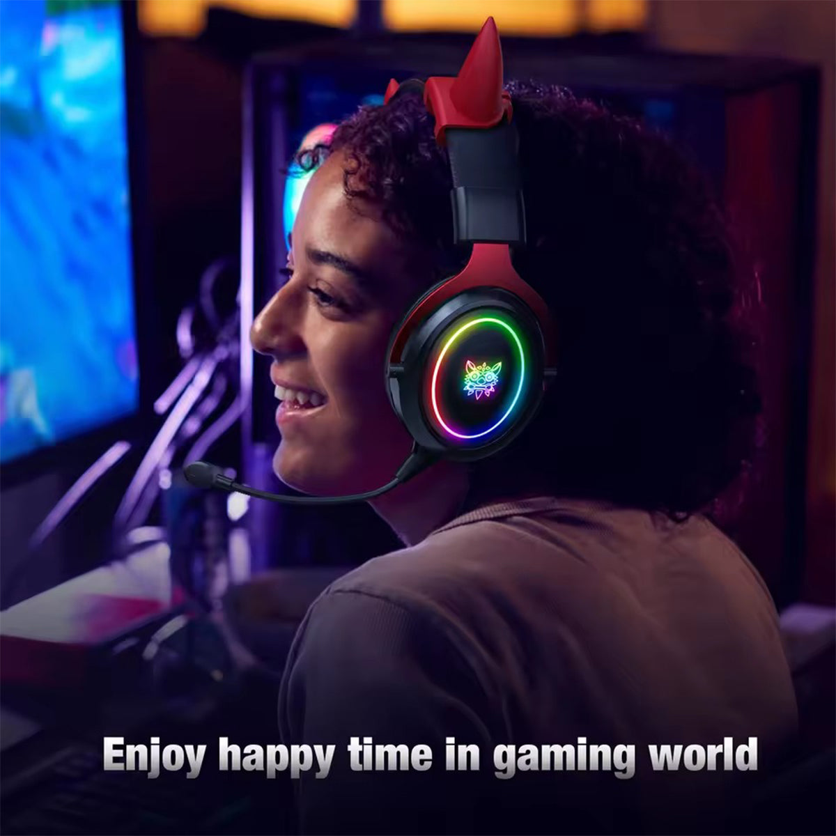 Onikuma X10 Ox Horn RGB Wired Professional Gaming Headset with Noise Cancellation Microphone (Black Red)