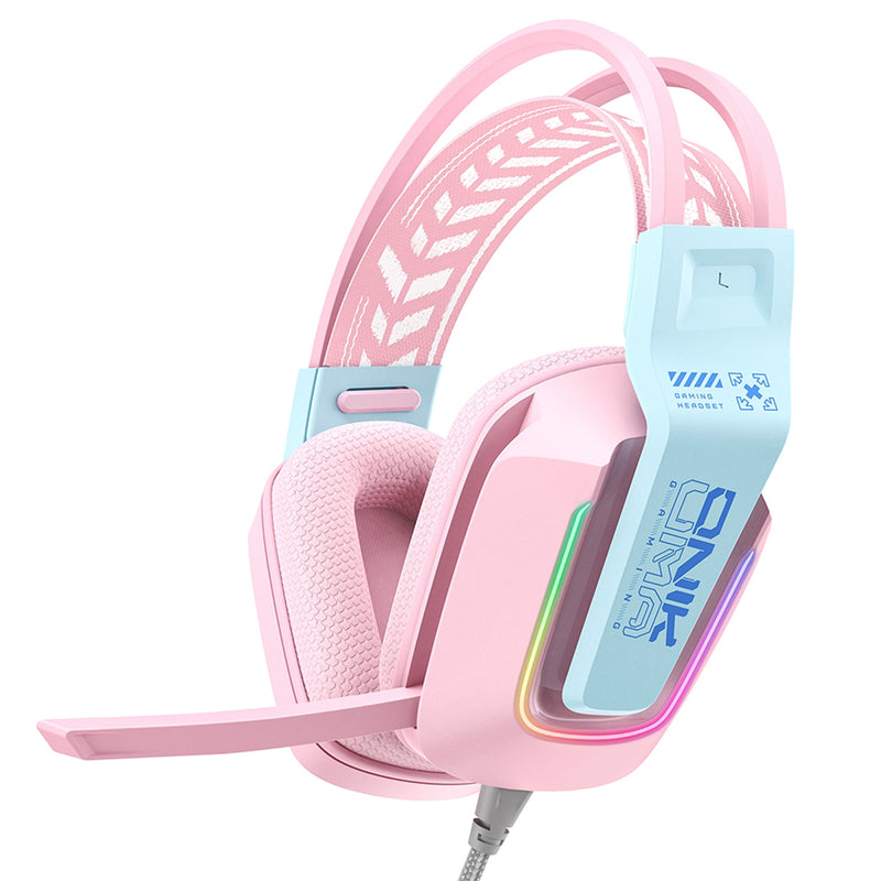 Onikuma X13 RGB Colorful Lighting Wired Gaming Headset with Noise Cancelling Microphone (Pink)