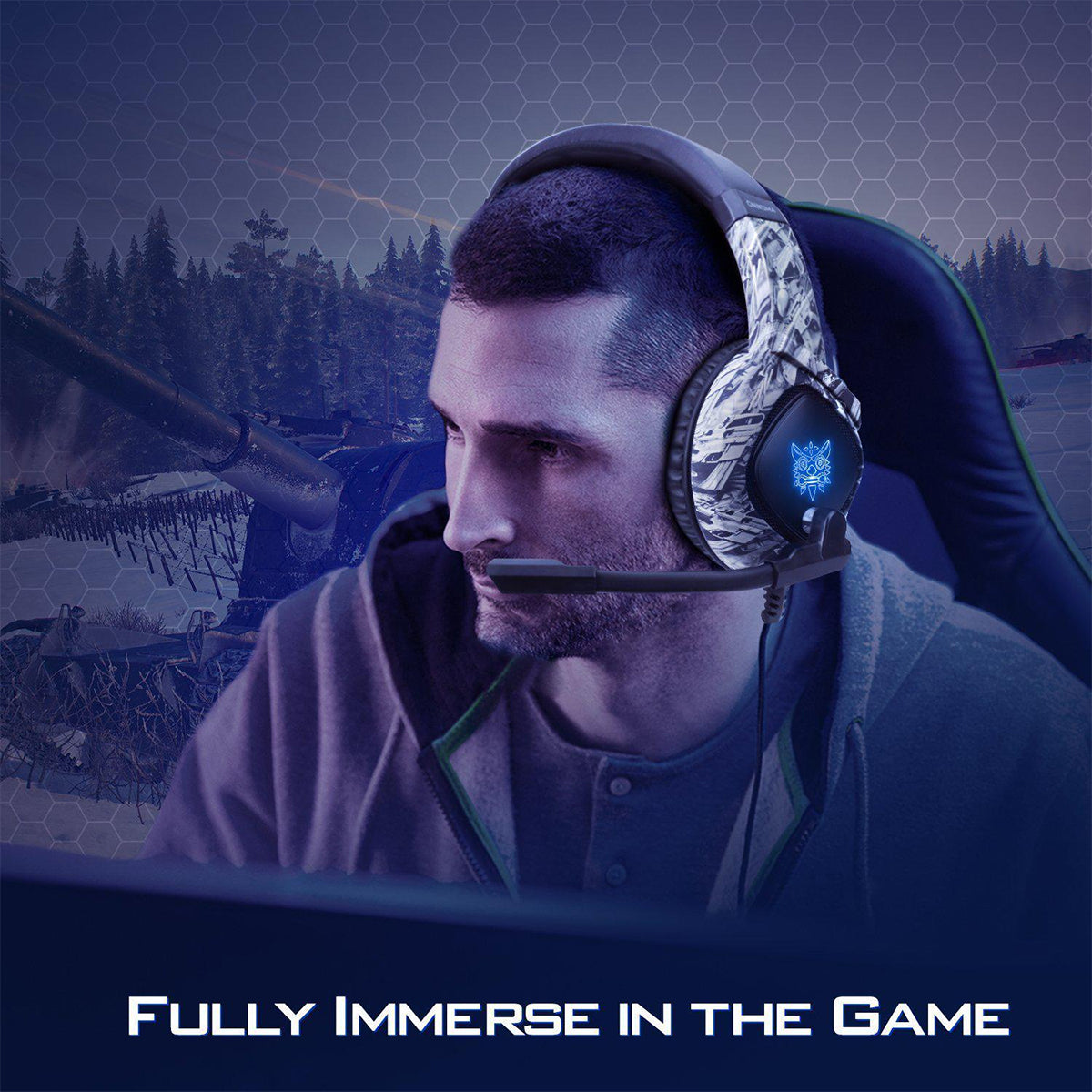 Onikuma K19 Professional Gaming Headset with RGB Led Backlight (Camo Grey, Camo White)