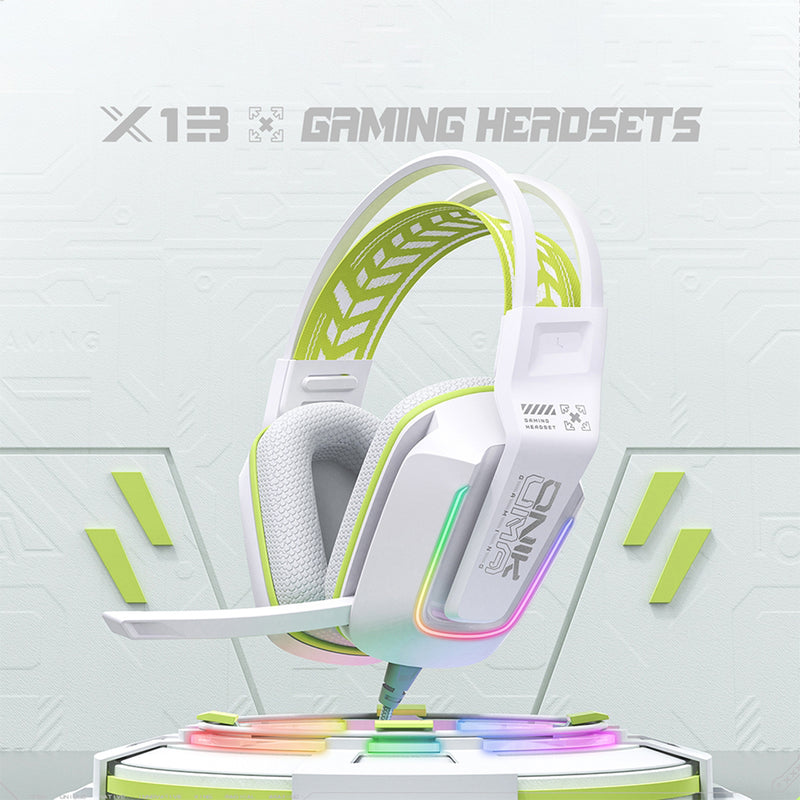 Onikuma X13 RGB Colorful Lighting Wired Gaming Headset with Noise Cancelling Microphone (White)