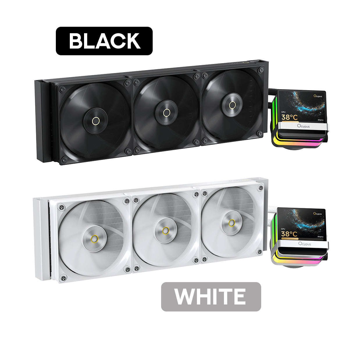 Ocypus Sigma L36 Pro 360mm ARGB AIO Liquid Cooler with 3.5" Square IPS Screen (Black, White)