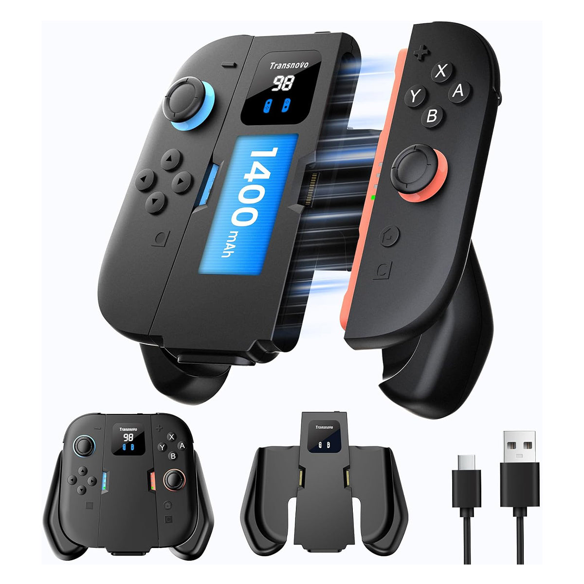 Transnovo 1400mAh Charging Grip for Nintendo Switch 2 (Black) (NS2-CG08)
