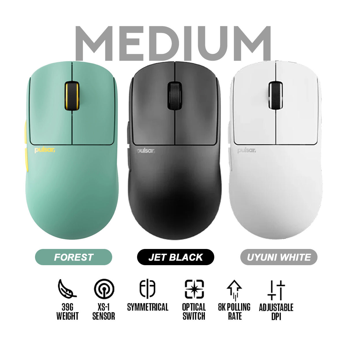 Pulsar X2 CrazyLight 8K Polling Rate eSports Gaming Mouse Size 2 (Forest, Jet Black, Uyuni White)