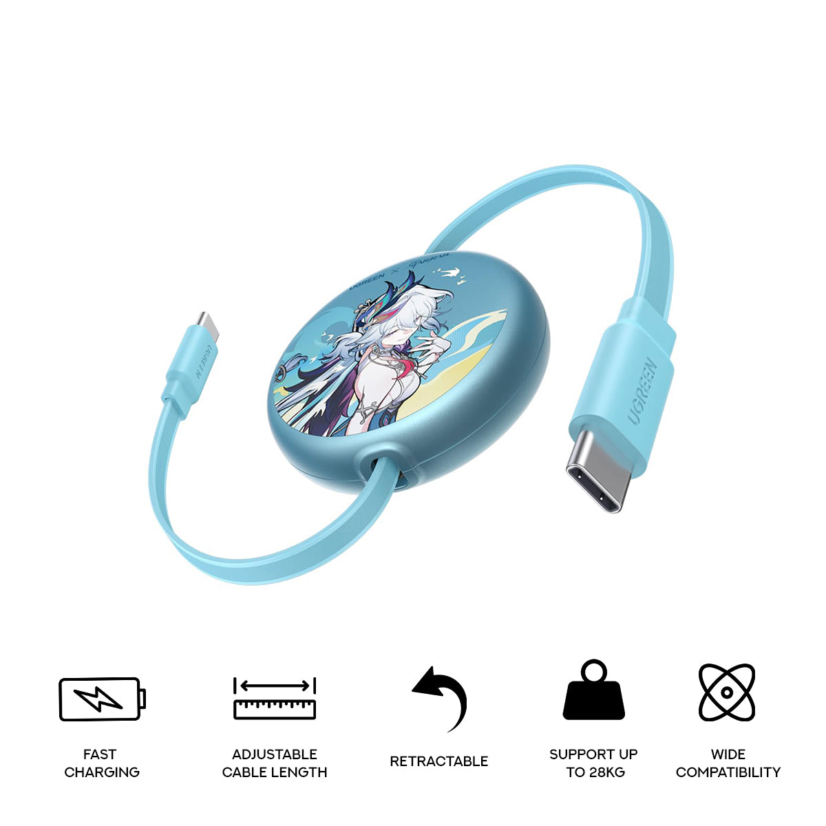 Ugreen x Honkai: Star Rail USB-C to USB-C 100W PD Fast Charging Retractable Cable - 1m (L531/65904SR)