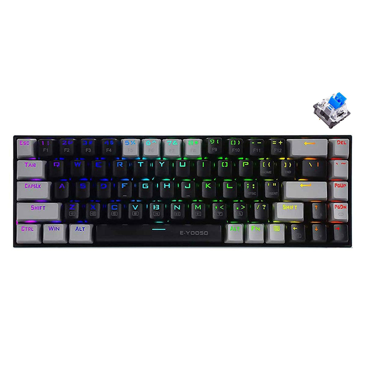 E-Yooso Z-686 RGB 68 Keys Hot Swappable Mechanical Keyboard Black/Grey (Blue Switch, Brown Switch)