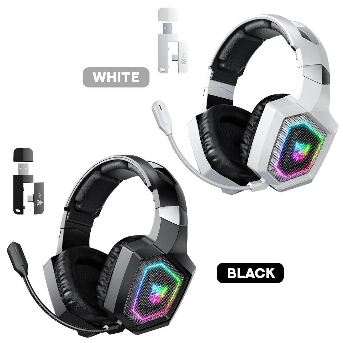 Onikuma GT806 RGB Tri-Mode Gaming Headset with Microphone (Black, White)