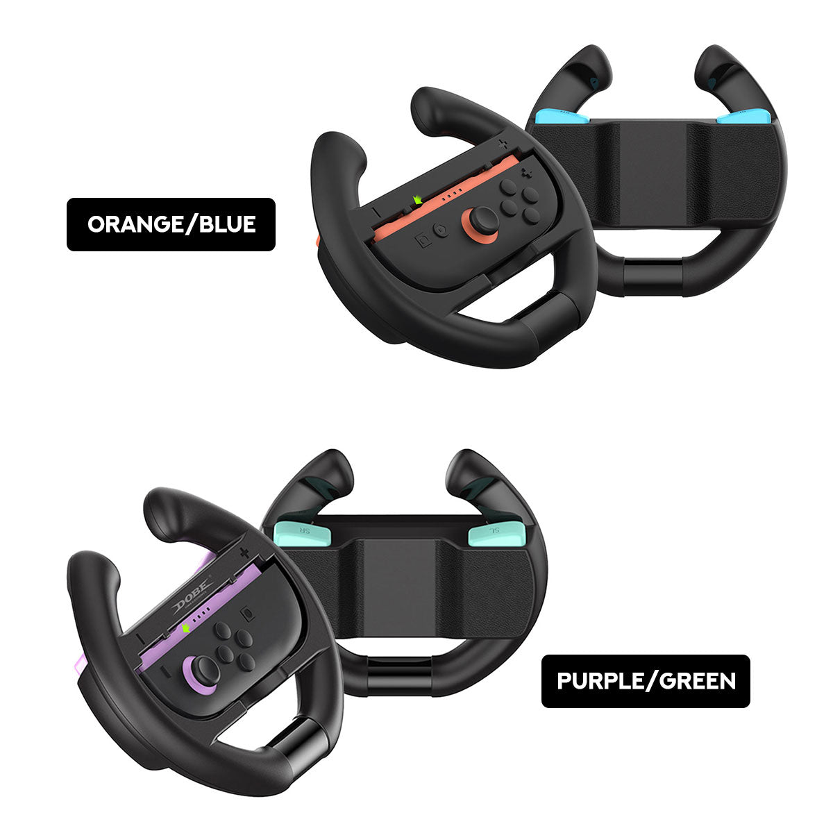 Dobe Controller Steering Wheel for Nintendo Switch 2 Joy-Pad (Black) (Orange/Blue, Purple/Green) TNS-3195S