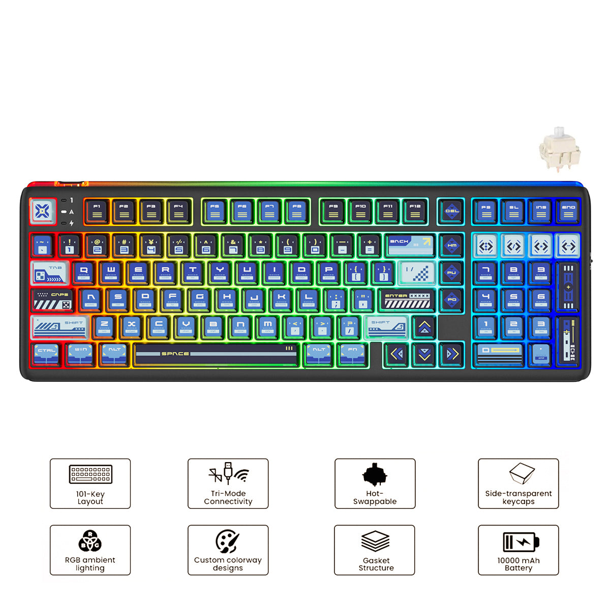 Royal Kludge RK R99 Tri-Mode RGB 101 Keys Hot-Swappable Mechanical Keyboard Slide (Cream Switch)