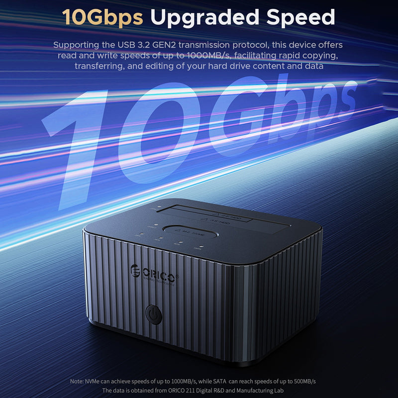 Orico IT28E-C 2-Bay Hard Drive Docking Station for M.2 NVMe SSD & 2.5-inch SSD/HDD & 3.5-inch HDD
