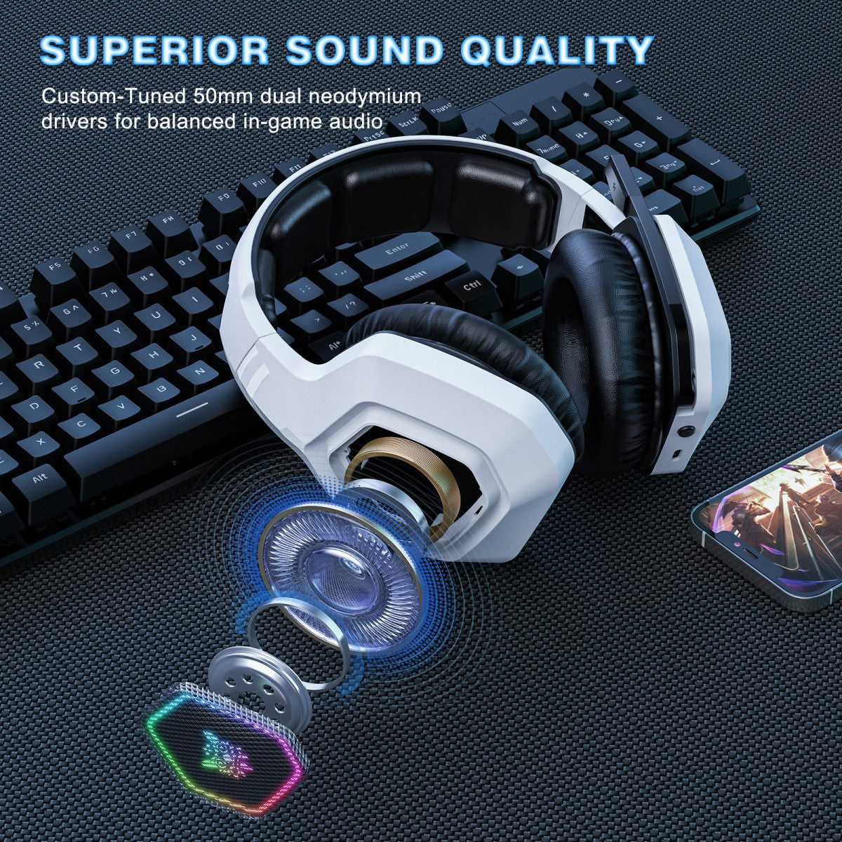 Onikuma B100 RGB Tri-Mode Gaming Headset (Black, White)