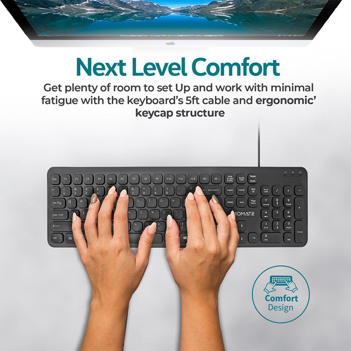 Promate Easykey-4 Ultra-Slim Quiet Key Wired Keyboard (Black)