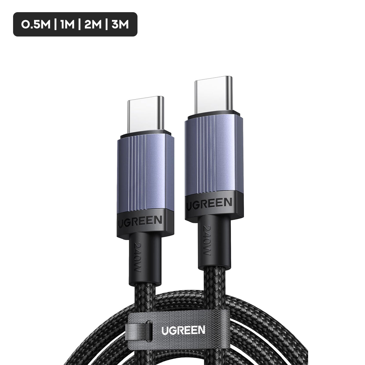 Ugreen USB-C to USB-C 5A/240W Max PD Fast Charging Braided Cable - (Space Gray)