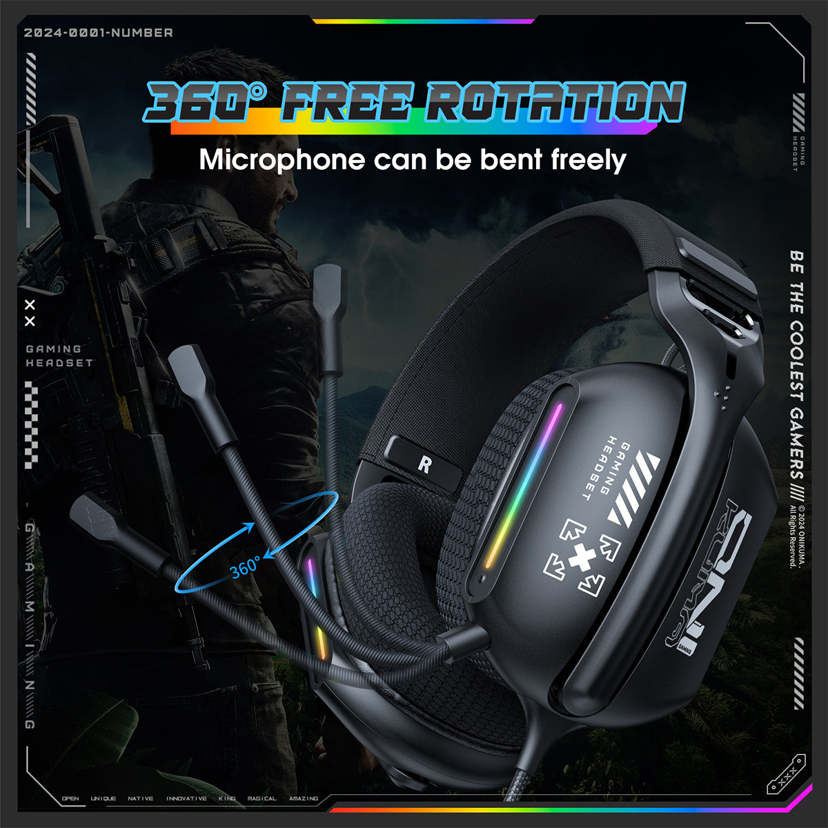 Onikuma X12 RGB Wired Gaming Headset with Noise Cancelling Microphone (Black)