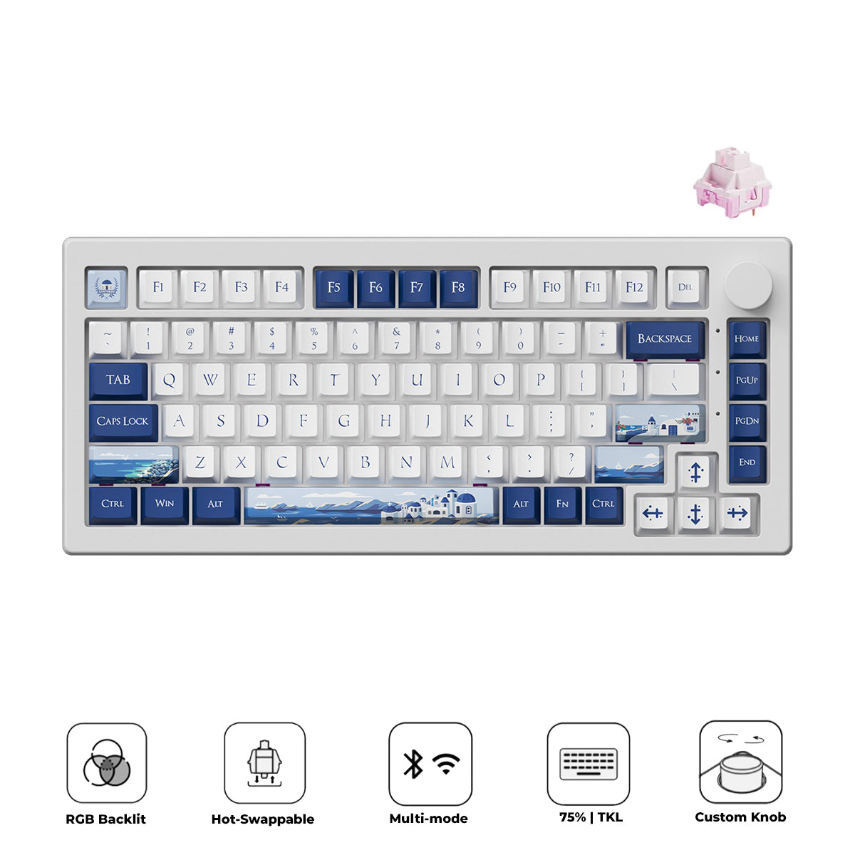Akko 5075 V3 Multi-Mode RGB Hot-Swappable Mechanical Keyboard (Santorini) (Akko Frost Pink Switch)