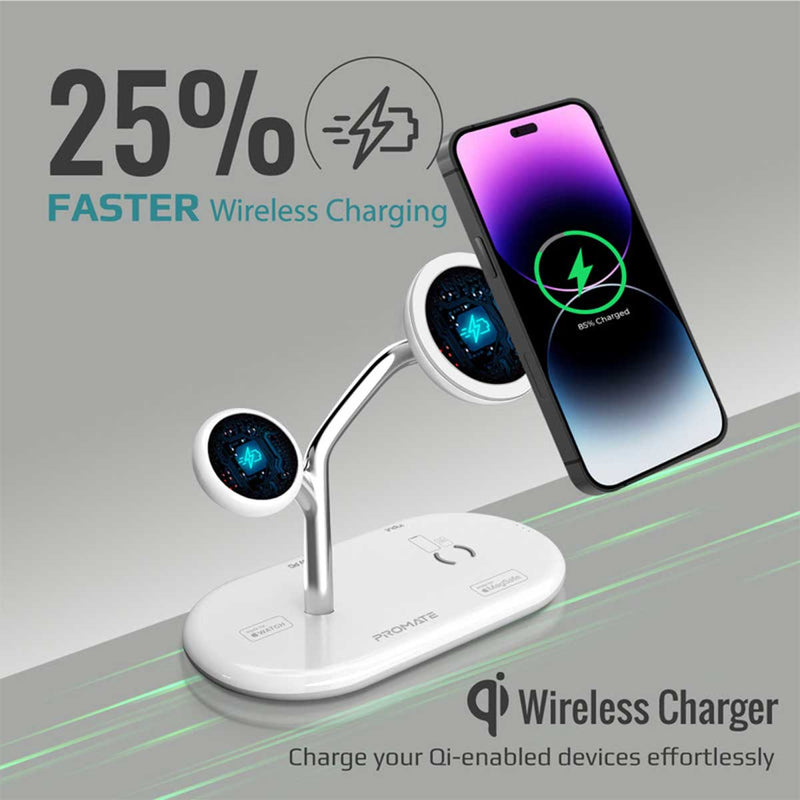 Promate Synergy 54W High Speed MAGSAFE 4-IN-1 Wireless Charging Station (White)