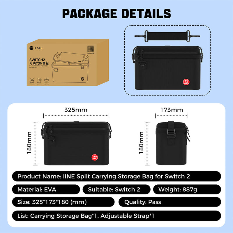 IINE Split Carrying Storage Bag for Nintendo Switch 2 (Black) (L1075)