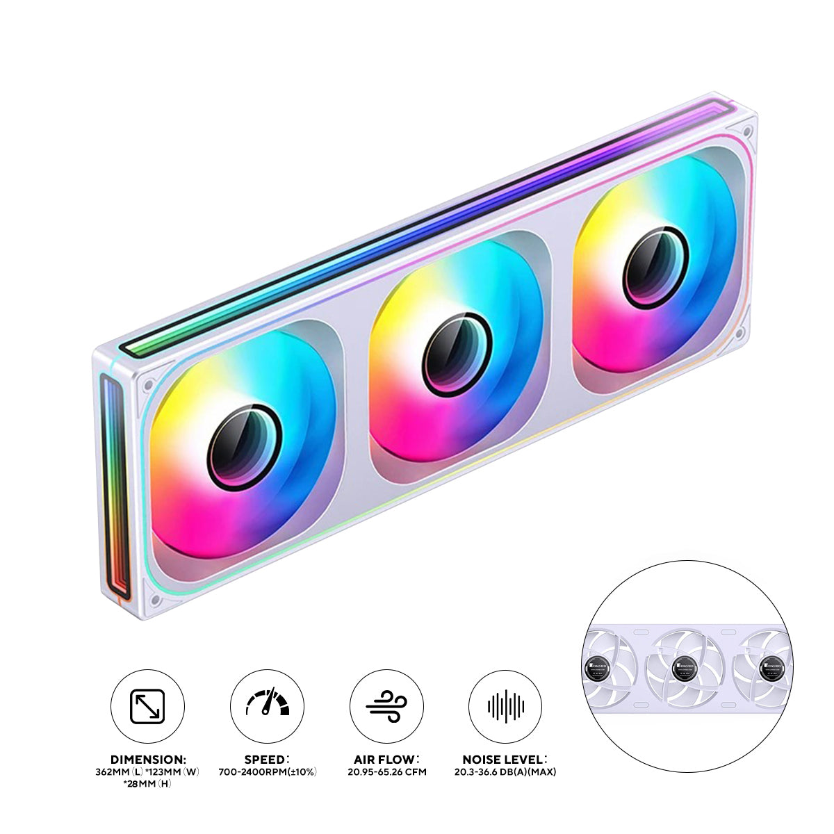 Jonsbo ZB-360W 25MM ARGB Infinity Mirror Series Fan (White)