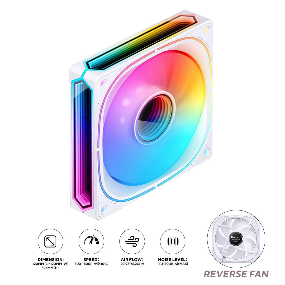 Jonsbo FR-505WR 25MM ARGB Infinity Mirror Series Reverse Fan (White)