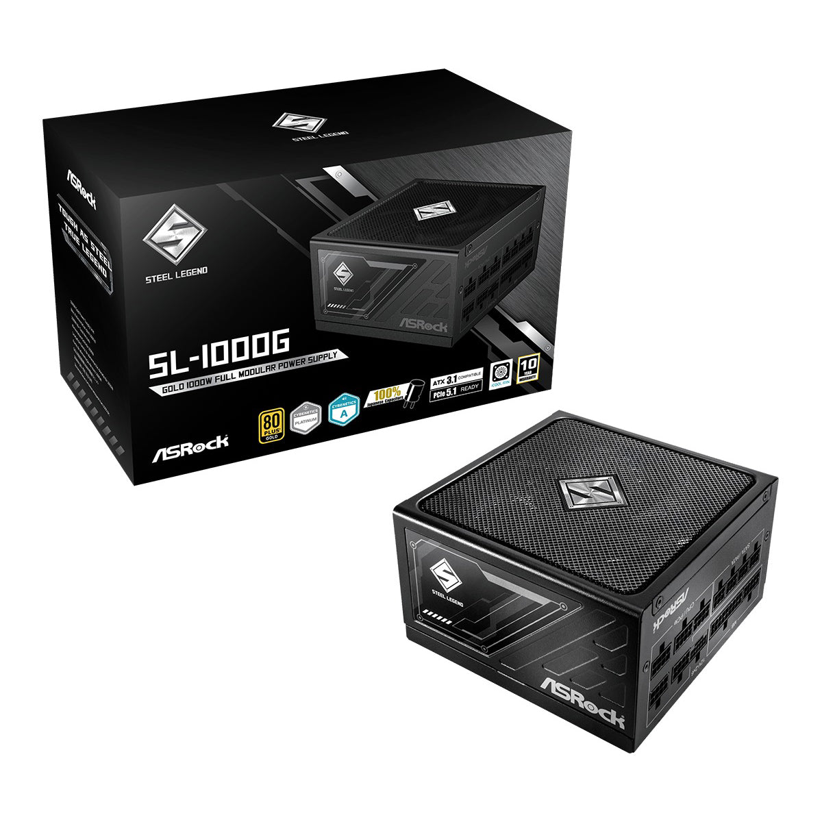 ASRock Steel Legend SL-1000G 1000W 80+ Gold & Cybenetics Platinum ATX 3.1 PCIe 5.1 Full Modular Power Supply (Black)
