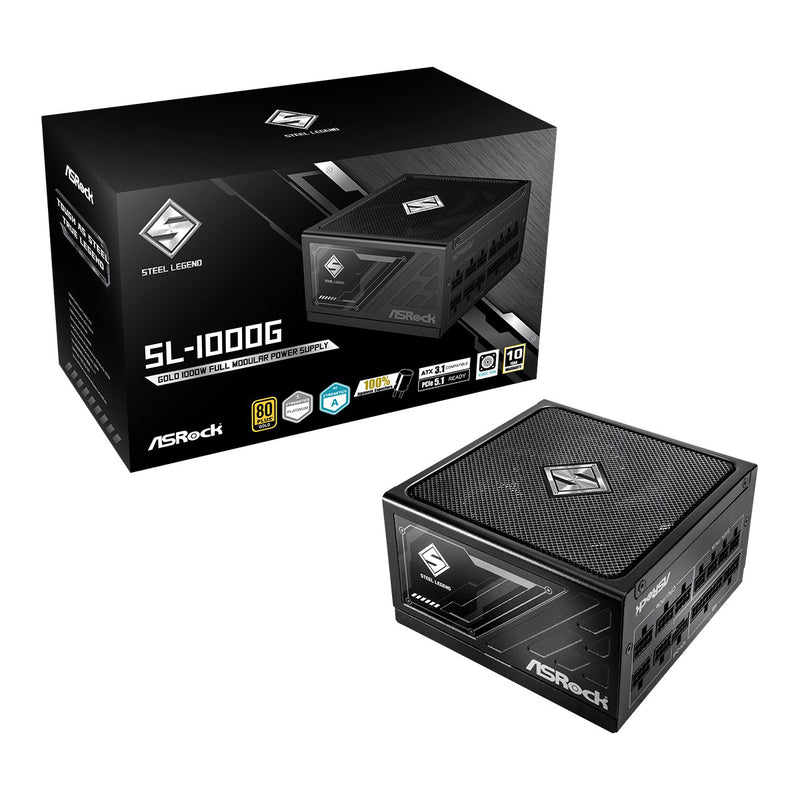 ASRock Steel Legend SL-1000G 1000W 80+ Gold & Cybenetics Platinum ATX 3.1 PCIe 5.1 Full Modular Power Supply (Black)