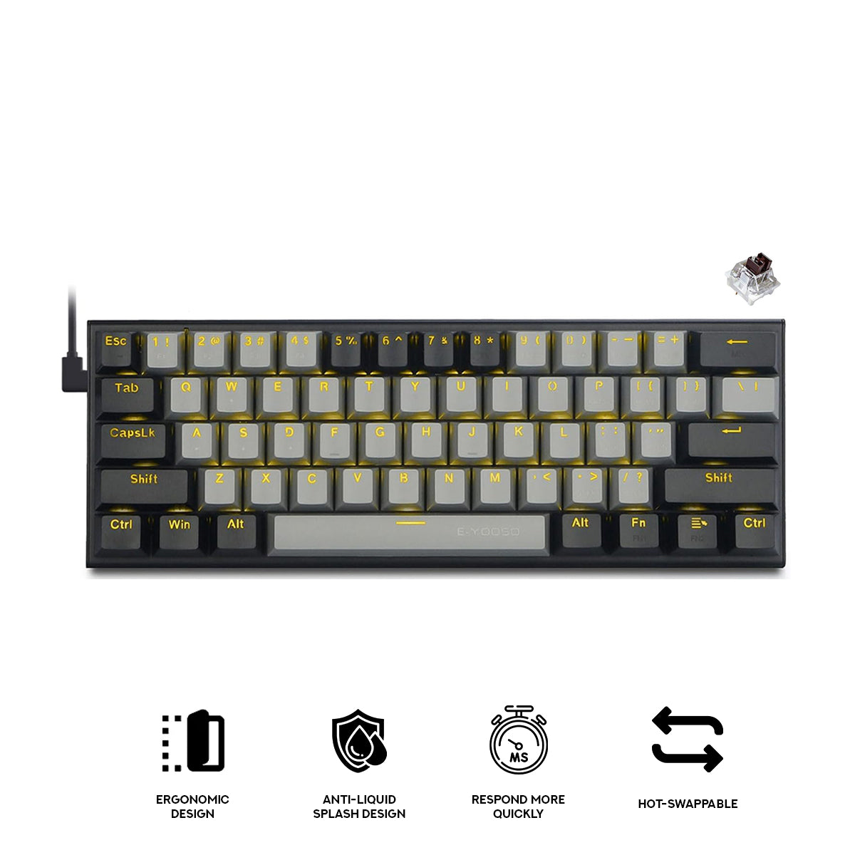 E-Yooso Z-11 Single Light RGB 61 Keys Hot Swappable Mechanical Keyboard Black/Gray (Brown Switch)
