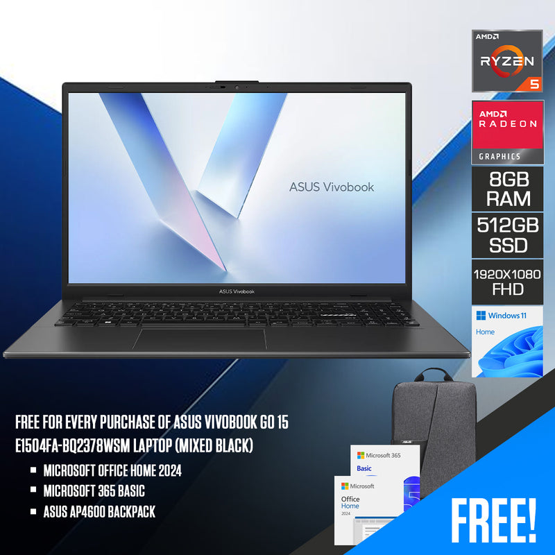 Asus Vivobook Go 15" E1504FA-BQ2378WSM Laptop (Mixed Black) | DataBlitz