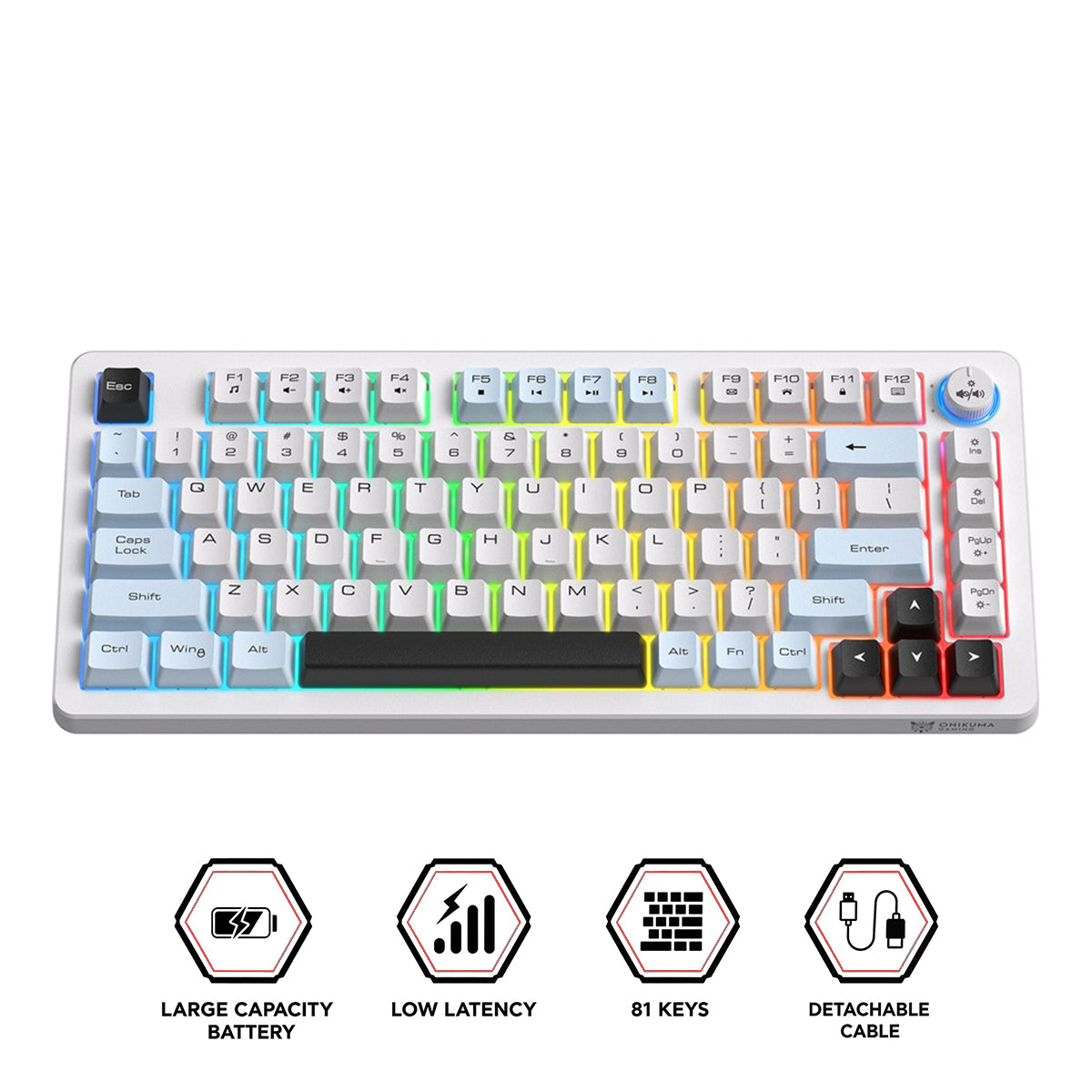 Onikuma MT501 81 Keys RGB Tri-Mode Membrane Keyboard (White)