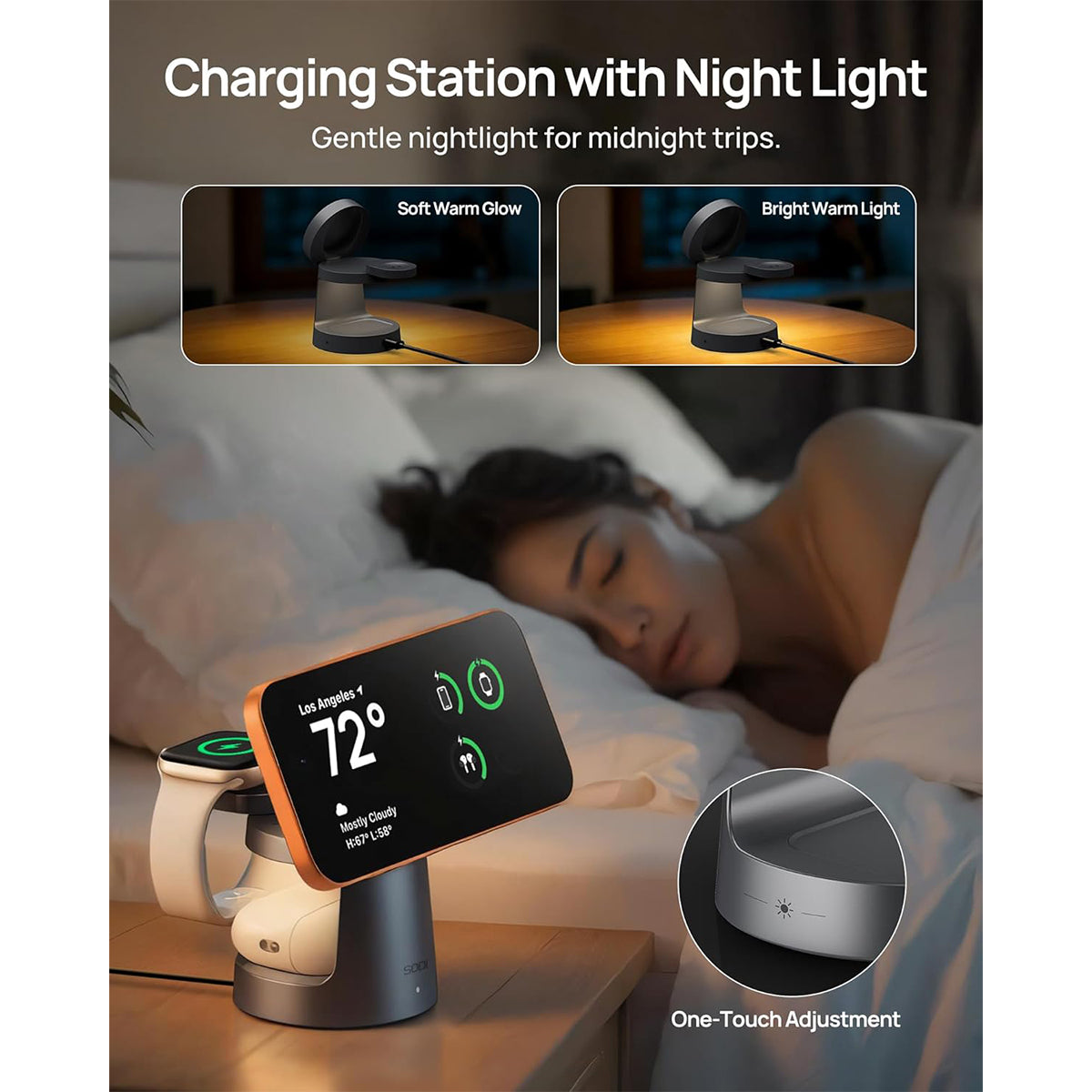 SODI W108A Qi2.2 Fast 25W 3-in-1 Wireless Charging Station with Night Light (Grey)