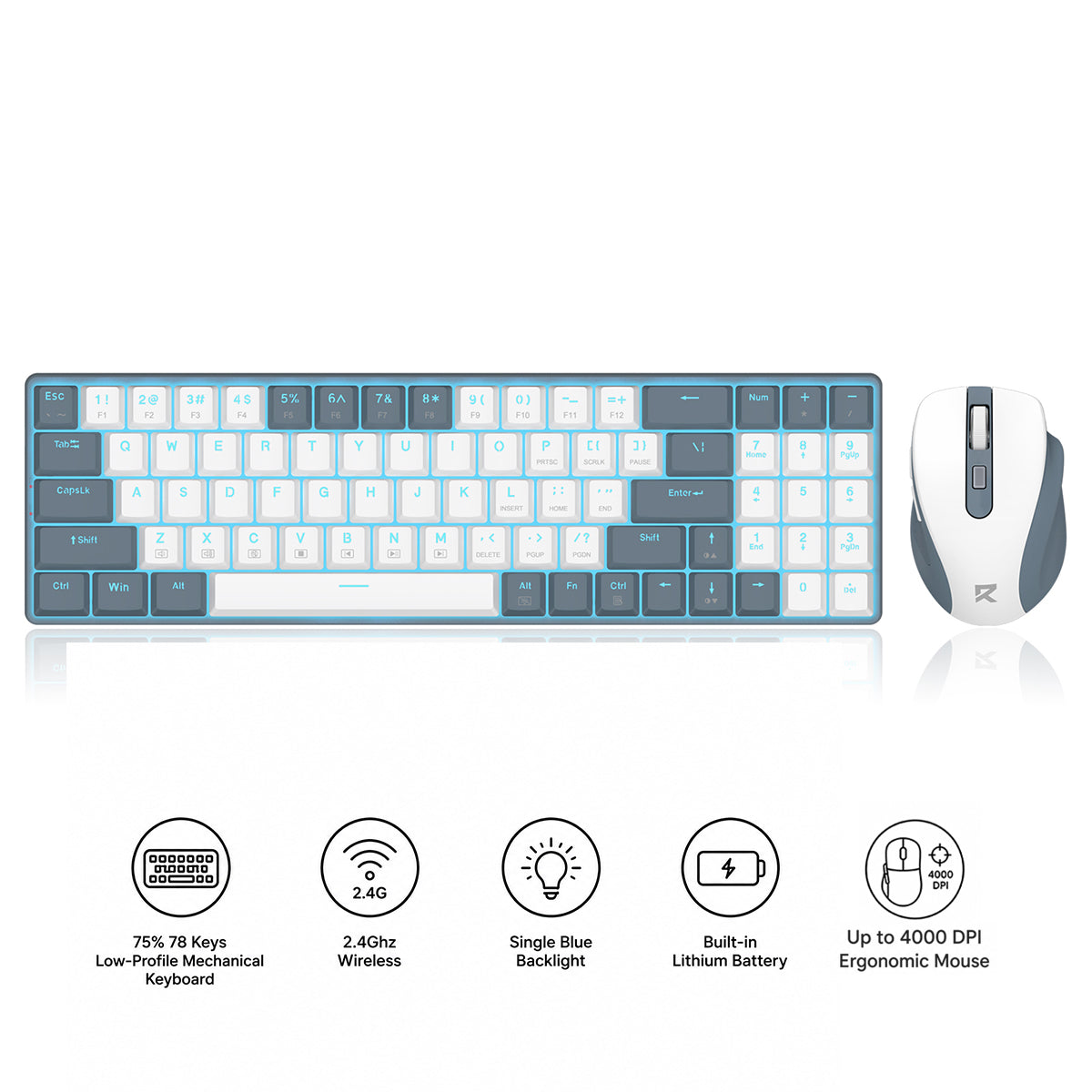 Redragon BS-8773-W Wireless Keyboard & Mouse Combo (Wht/Gry)