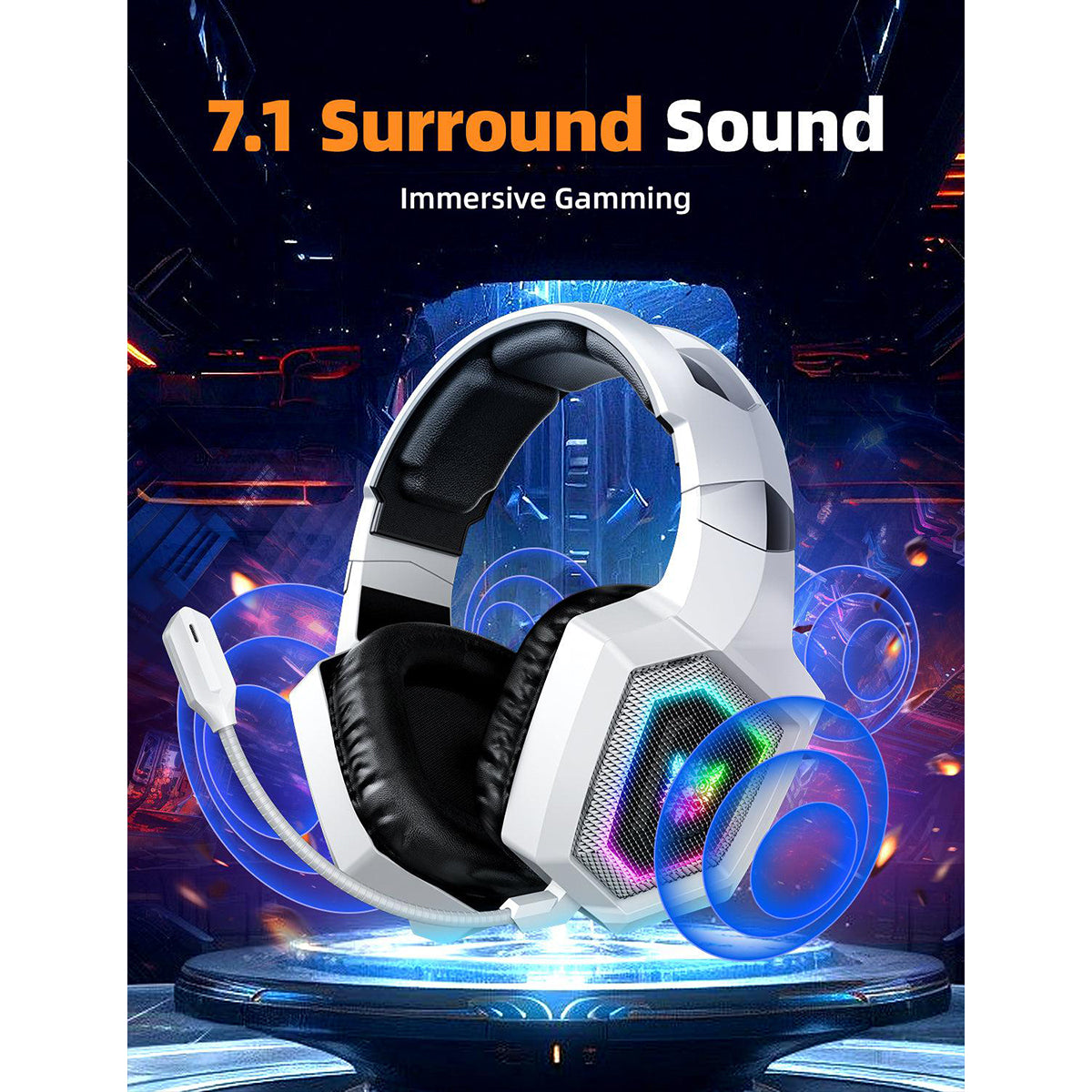 Onikuma GT806 RGB Tri-Mode Gaming Headset with Microphone (Black, White)