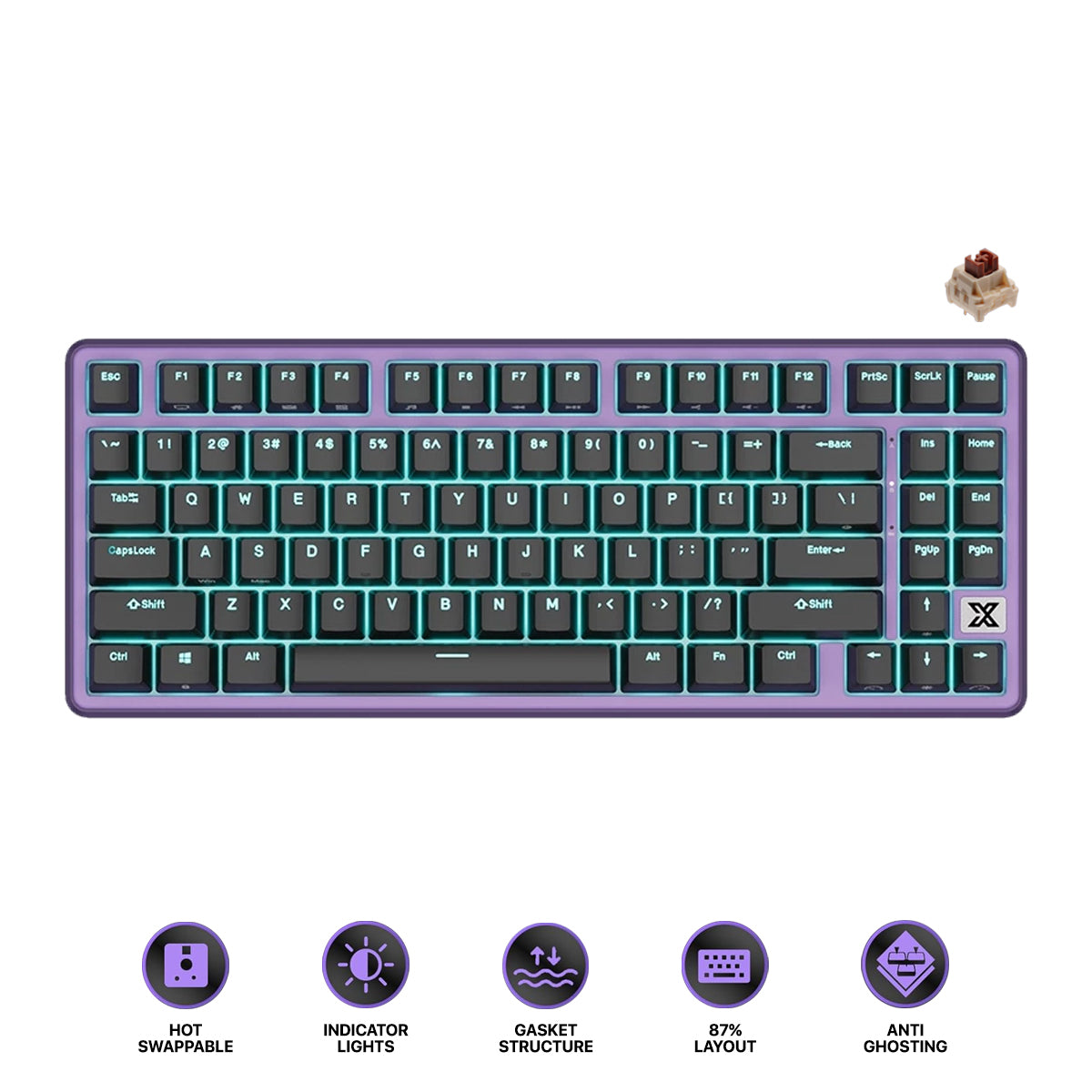 Royal Kludge RK X87 Single-Mode RGB 86 Keys Hot Swappable Mechanical Keyboard Blackberry Mousse (Creamy Switch, Snowfall Switch)