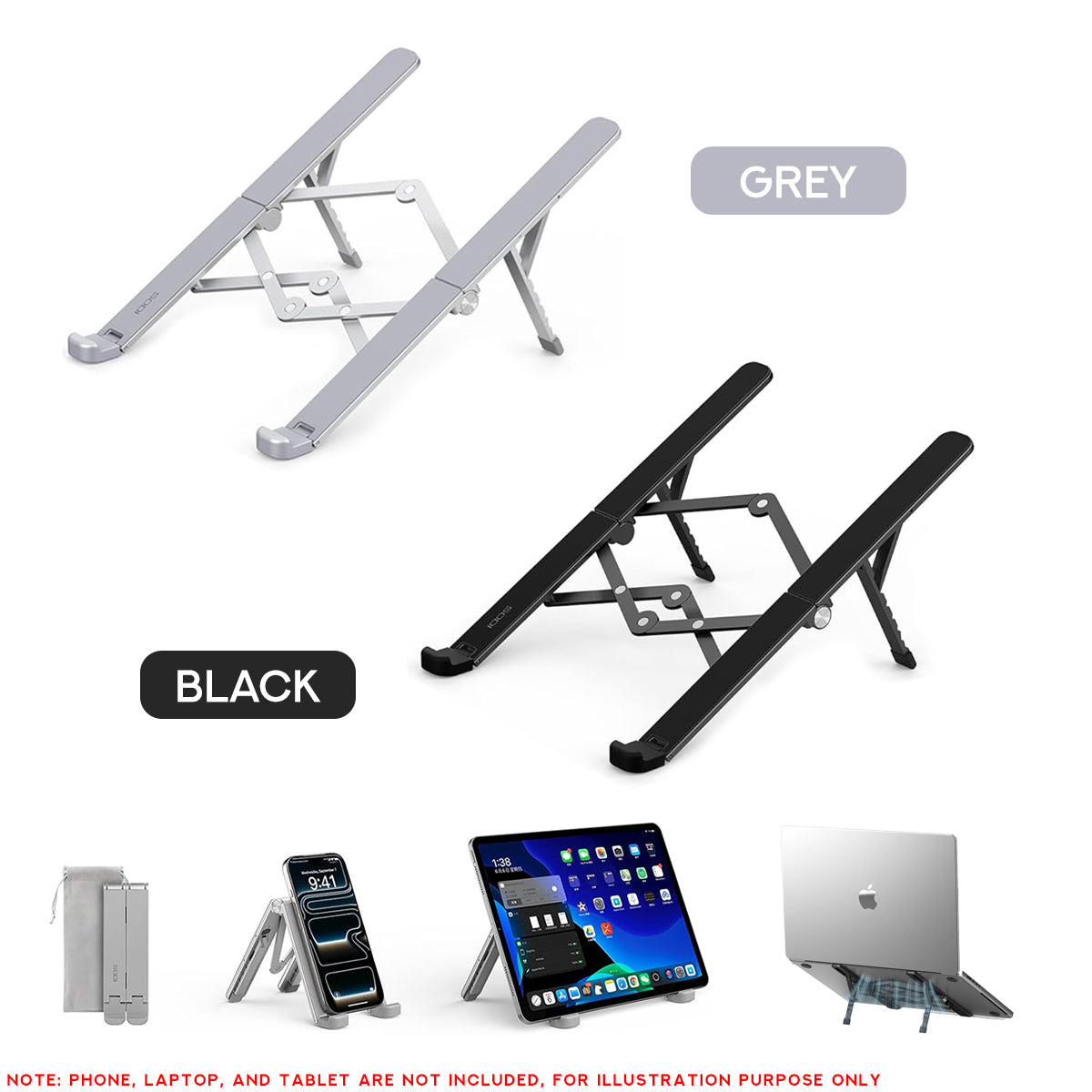 SODI ST03 Bi-Fold Portable Adjustable Stand for Laptop, Tablet, & Phone