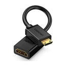 UGreen Mini HDMI Male To HDMI Female Adapter Cable - 22cm (Black) (20137/20137)