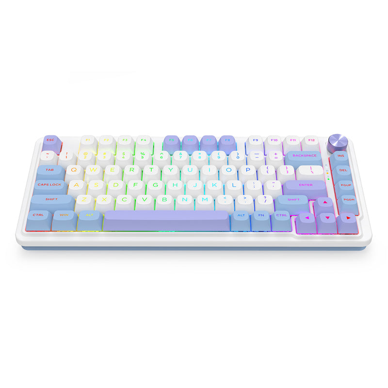 Redragon K673WBP RGB Ucal Max 81-Key 75% Gasket-Mounted Hot-Swappable Wireless Mechanical Keyboard with Knob (Mint Mambo Switch) (Moonrise Violet)
