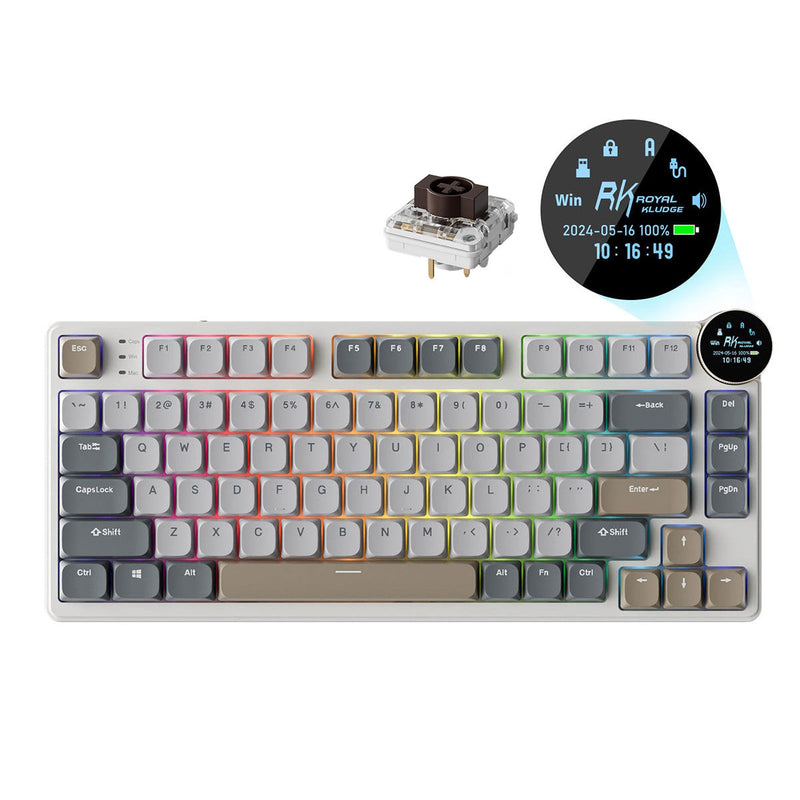 Royal Kludge RK N80 Tri-Mode RGB 80 Keys Hot Swappable Mechanical Keyboard Pearly Dawn