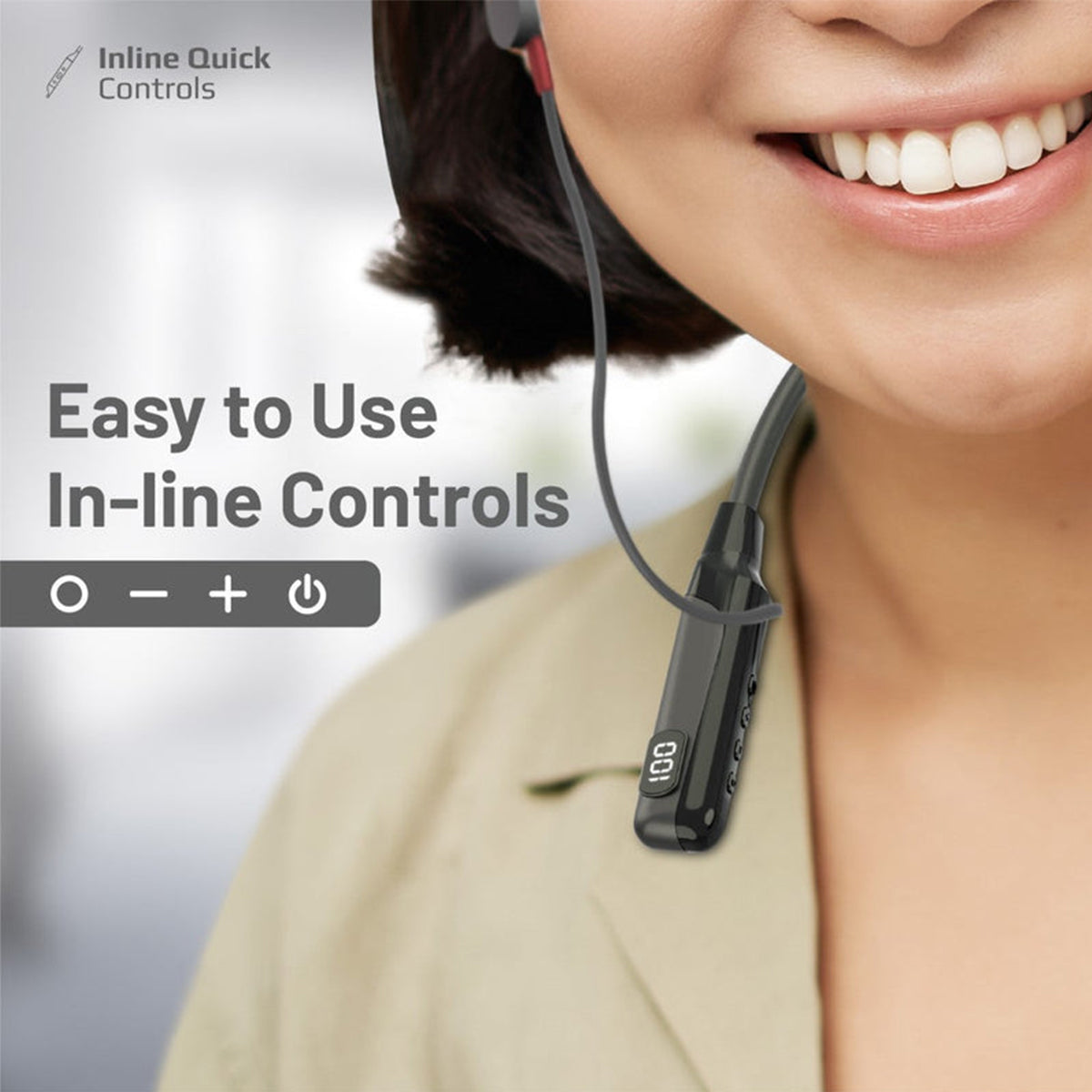 Promate Blend High-Definition Dynamic Wireless Neckband Earphones with TF Card Slot (Black)