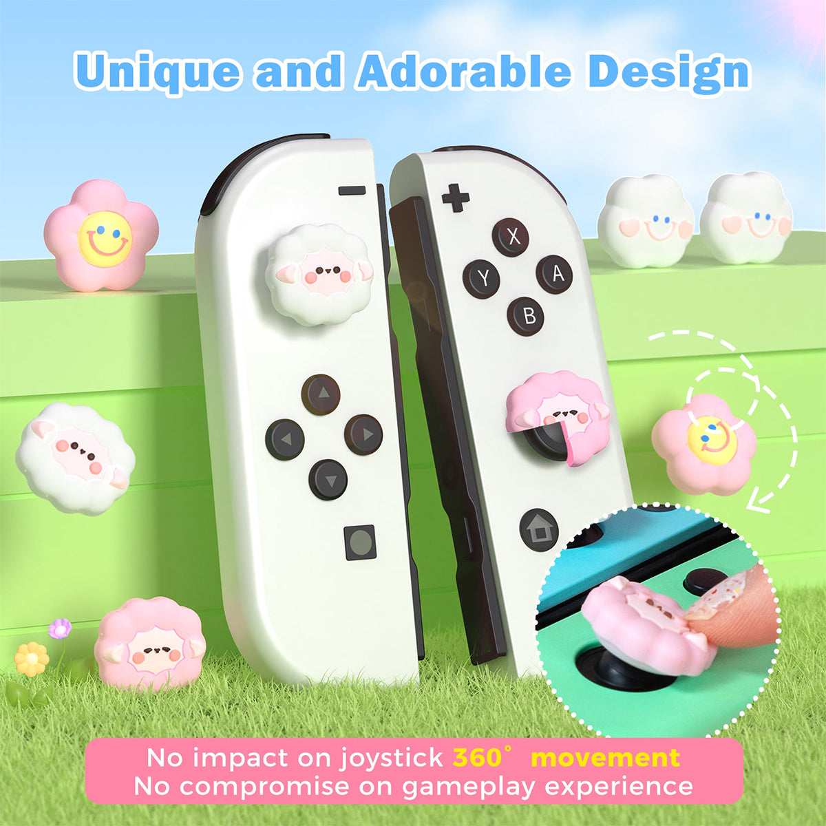 IINE Happy Cloud Smiling Flower Silicone Joy-Stick Caps for Switch Joy-Con (L1015)